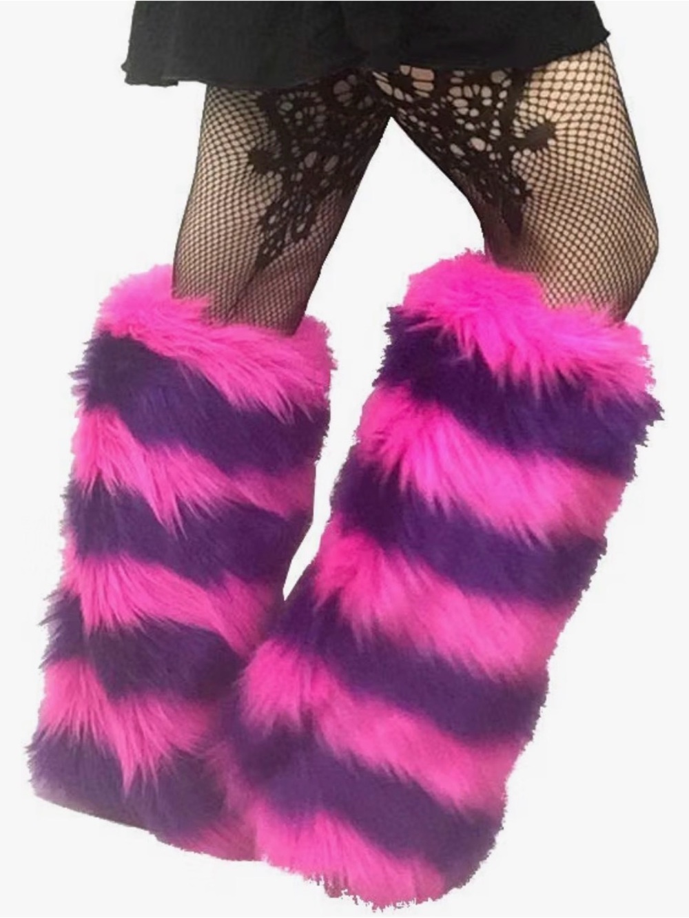 Pink and Purple Striped Faux Fur Boot Covers - Halloween Cheshire Cat